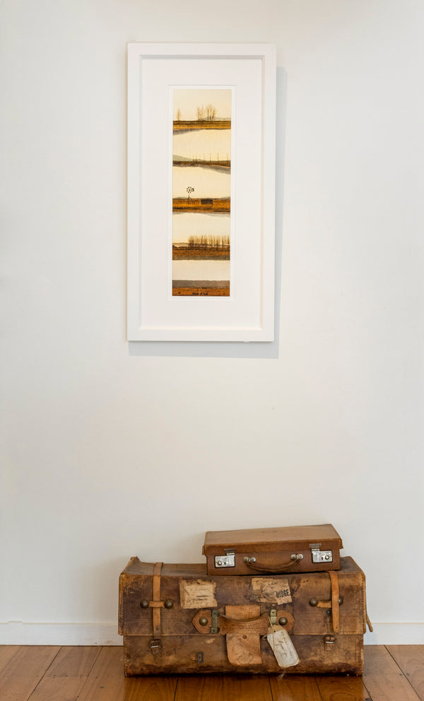 Framed fine art photographic print Maniototo Homestead Golden Weather in a room set up