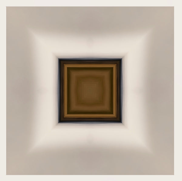 Detail from limited edition print titled 'Inbound Snow' featuring a geometric array of squares with varying shades of brown and white, designed to represent the effect of an incoming snowstorm.