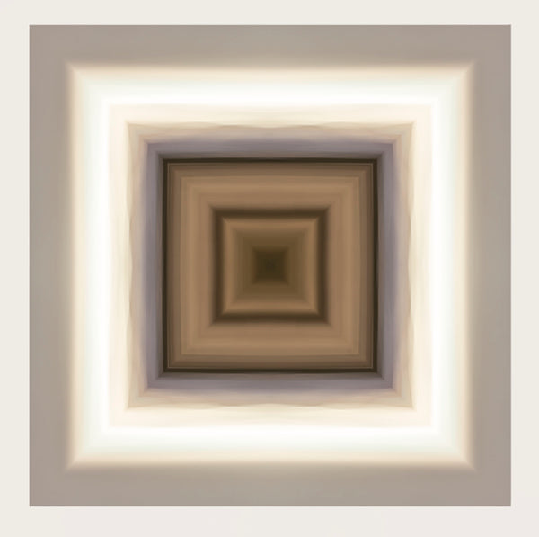 Detail from limited edition print titled 'Inbound Snow' featuring a geometric array of squares with varying shades of brown and white, designed to represent the effect of an incoming snowstorm.