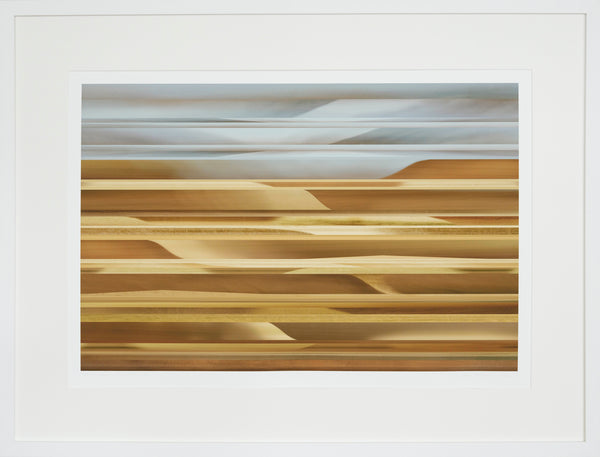 Abstract art piece with wavy lines in brown and gray on a white background