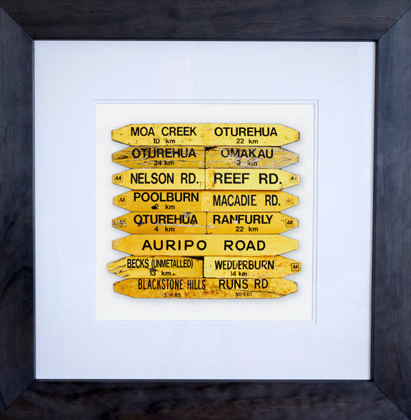 Charcoal Framed - Road Signs, Ida Valley, Central Otago