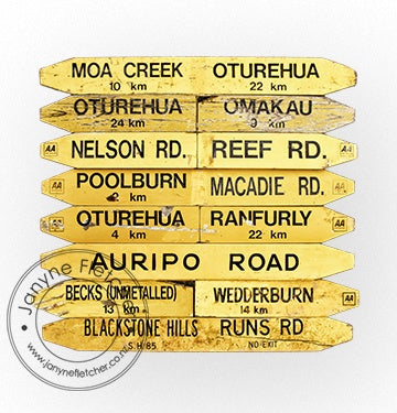 Unframed Print - Road Signs, Ida Valley, Central Otago