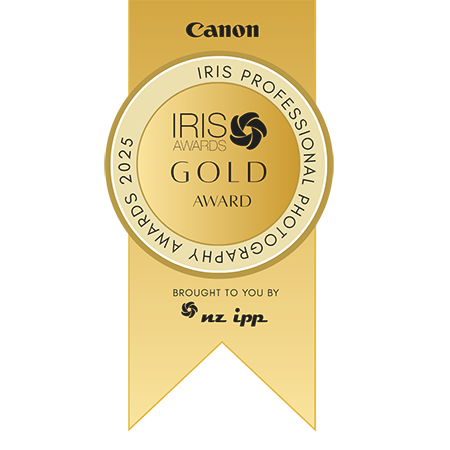 Gold award ribbon with Canon and IRIS Professional Photography Award text on a white background