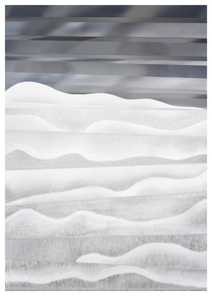 Abstract art piece with wavy patterns in white and gray tones