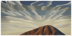 Artistic impression of a mountain with a dramatic sky