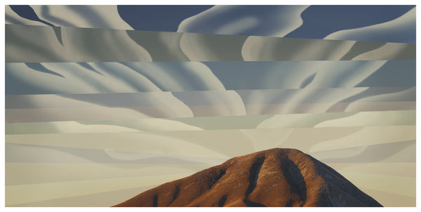 Artistic impression of a mountain with a dramatic sky