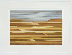 Abstract art piece with wavy lines in brown and gray on a white background