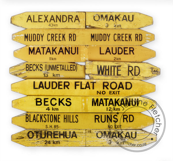 Charcoal Framed - Road Signs, Manuherikia, Central Otago