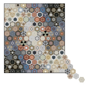 A framed limited edition photographic print featuring a geometric pattern with hexagonal shapes, representing a unique view of a town's architecture.